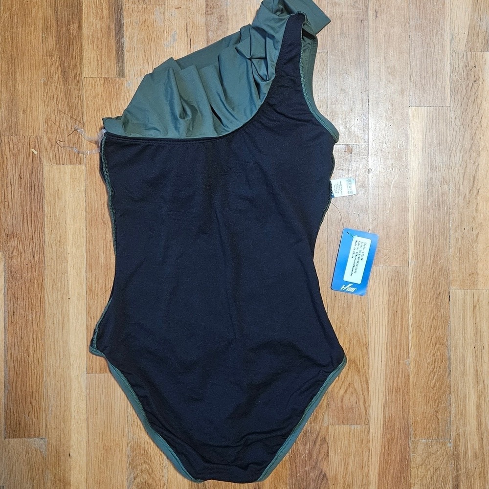 Hilor Green One Piece Swimsuit Ruched Feminine Ruffle Tummy Control Womens 8 NWT - Picture 7 of 10